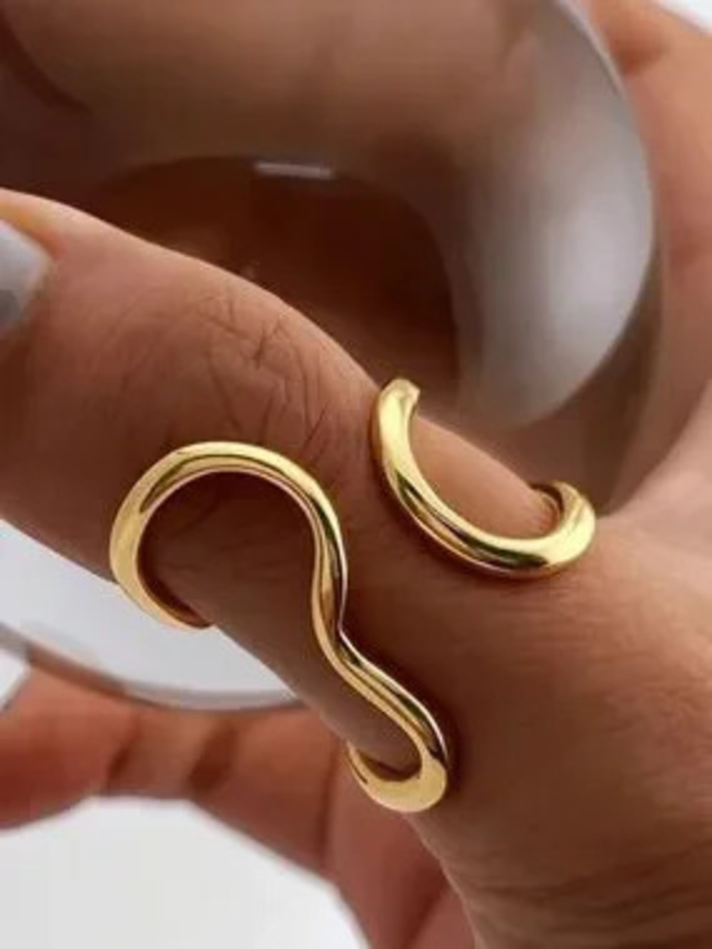 Modern Gold Wave Open Ring Set